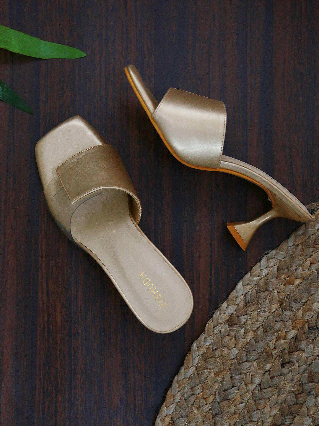 vishudh rust & gold-toned open toe block sandals