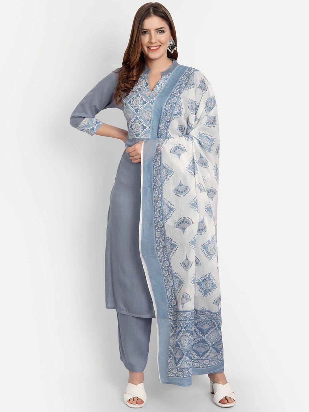 githaan women blue ethnic motifs printed kurta with palazzos & with dupatta