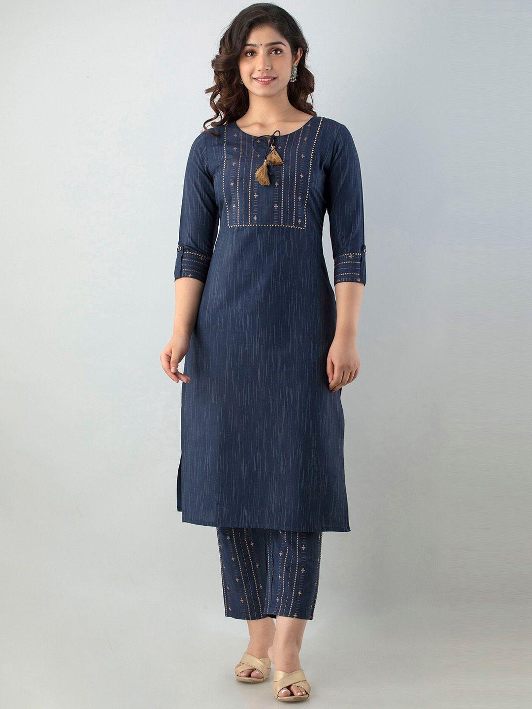 charu women blue embroidered kurta with trousers & with dupatta