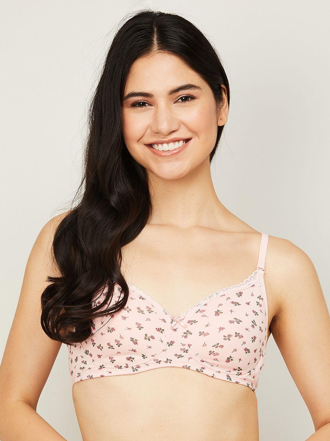 ginger by lifestyle pink floral lightly padded & non-wired seamless bra-1000009030317