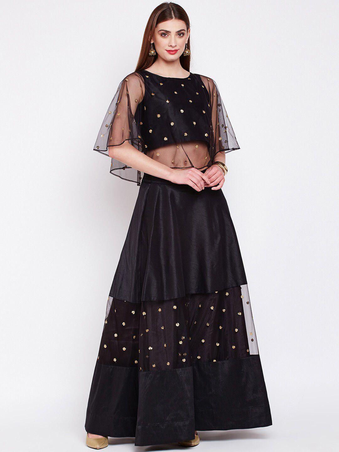 studio rasa black & gold-toned embroidered ready to wear lehenga choli