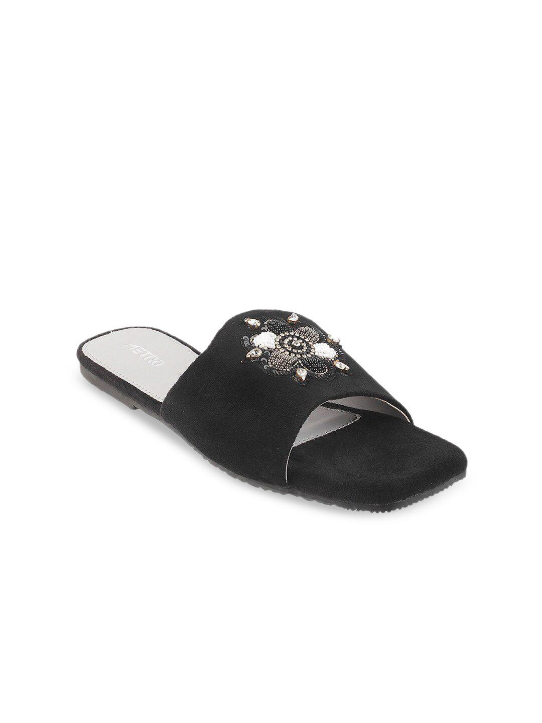 metro women black embellished open toe flats