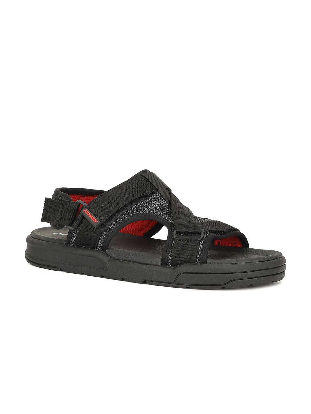 power men black solid sports sandals