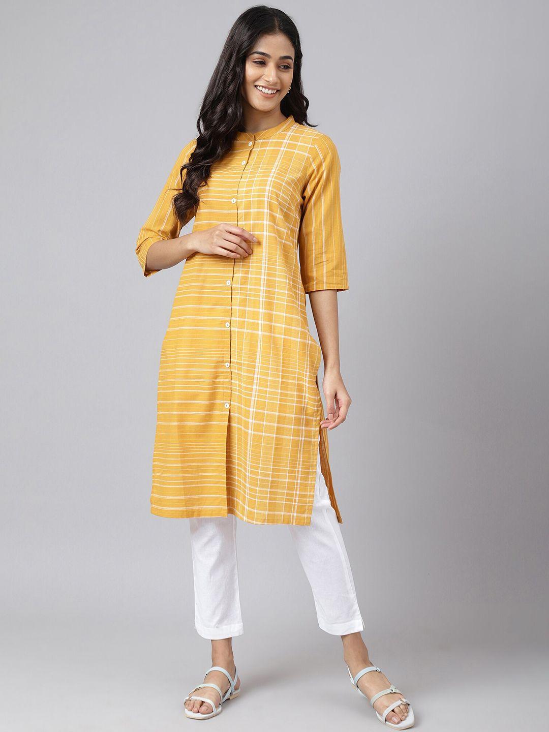 aurelia women yellow printed kurta