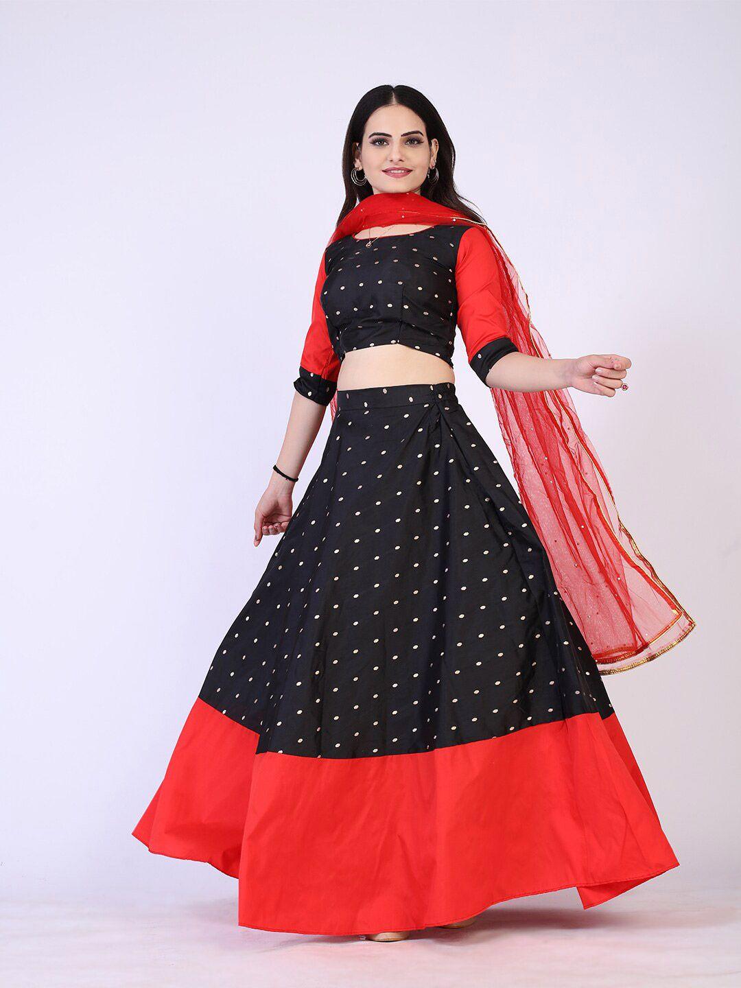 prenea black & red printed ready to wear lehenga & blouse with dupatta