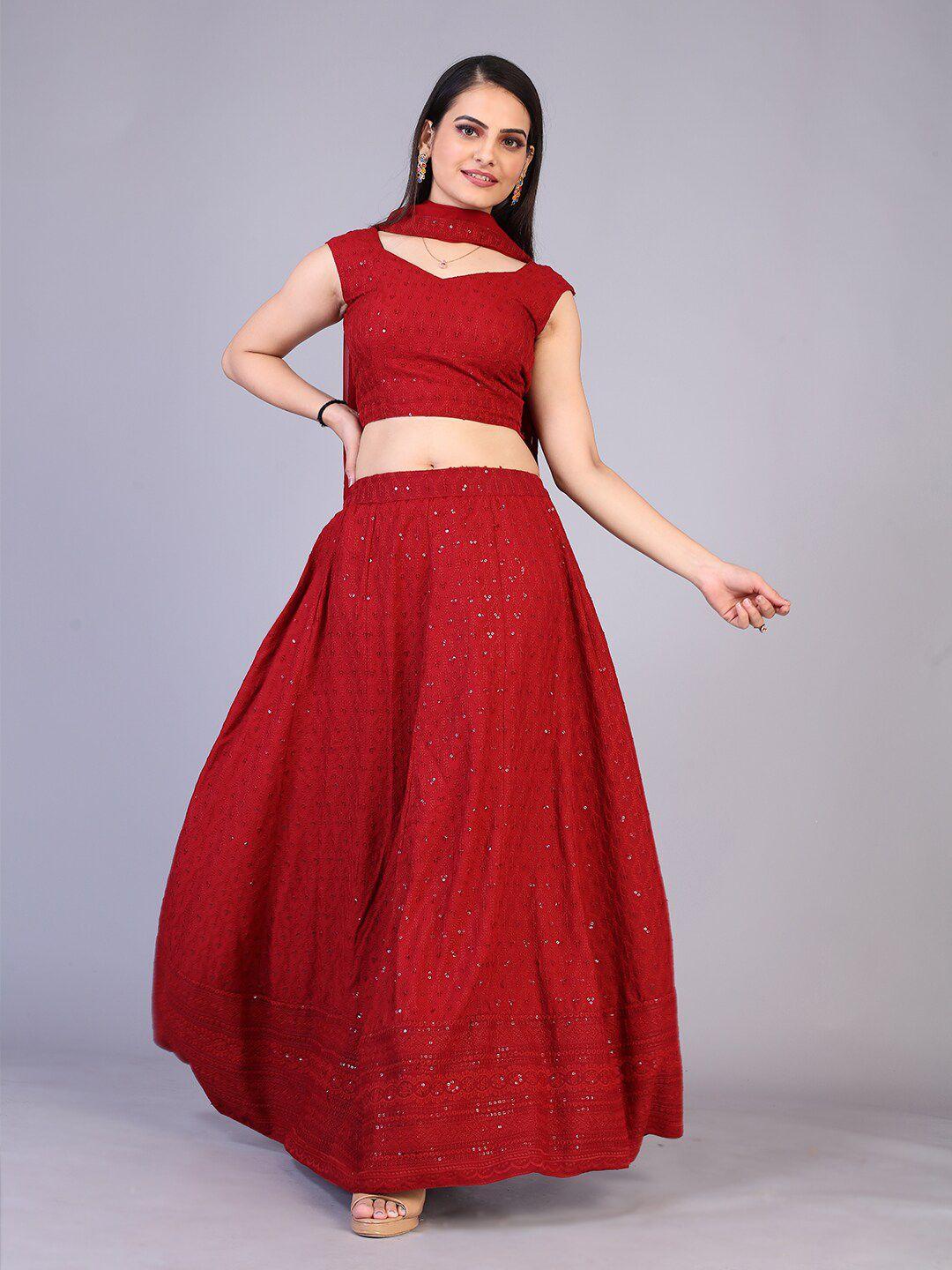 prenea red embellished ready to wear lehenga & blouse with dupatta