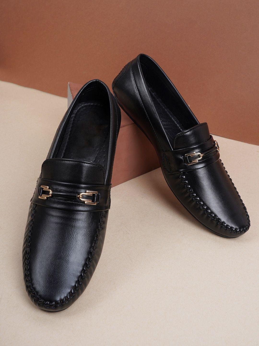 style shoes men black solid pu loafers