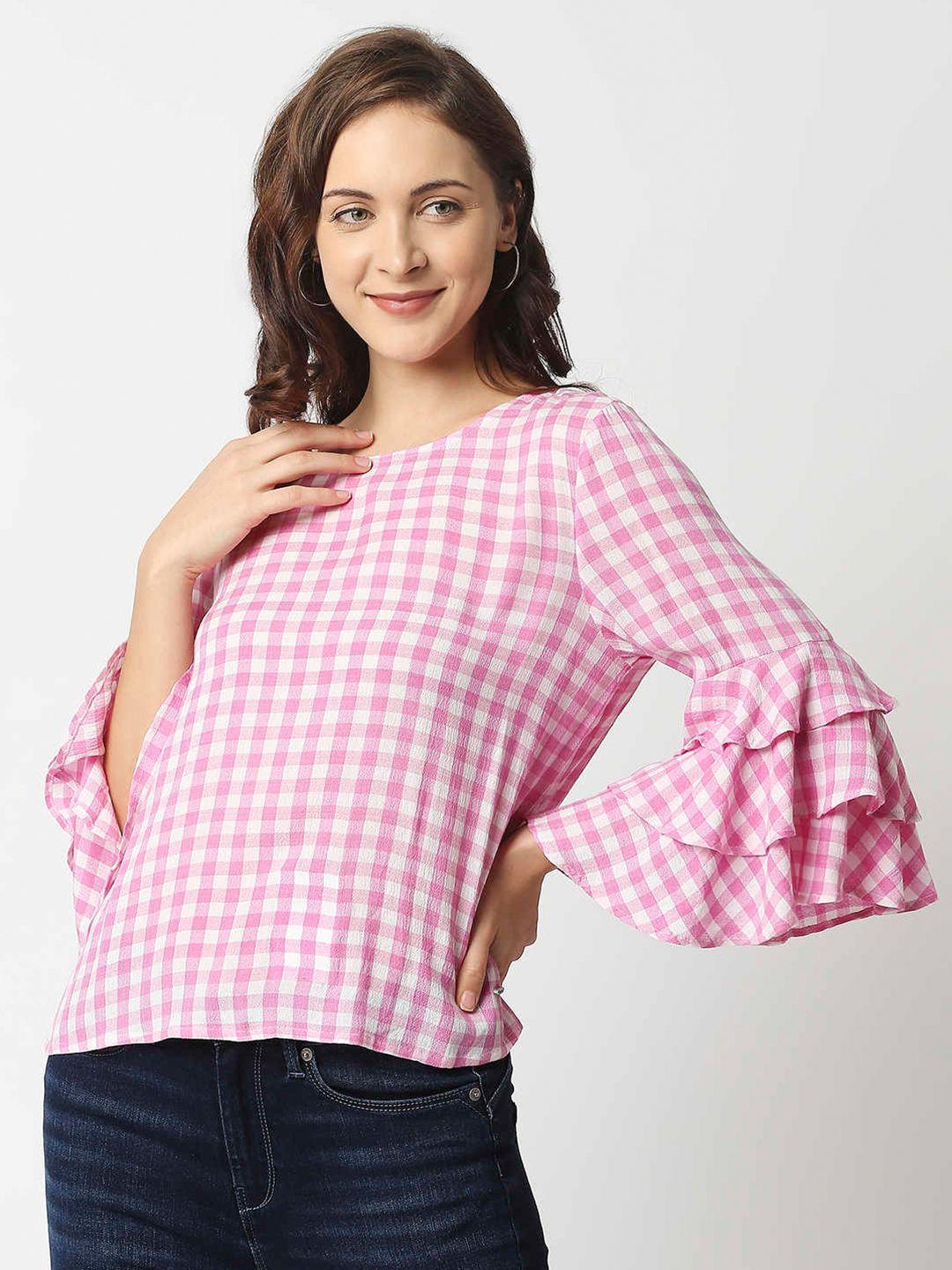 pepe jeans pink checked top