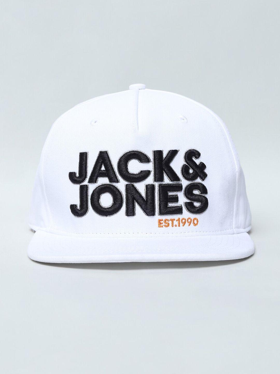 jack & jones men white & black embroidered baseball cap