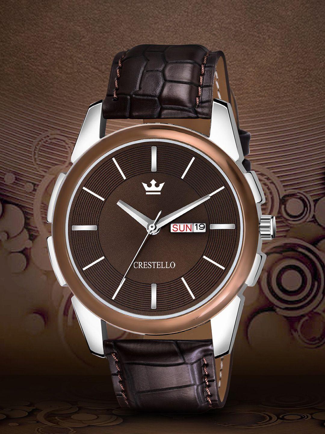 crestello men brown brass dial & brown bracelet style straps analogue watch cr-gr010-brwn