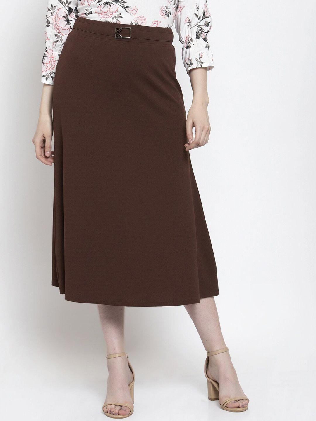 westwood women brown solid midi a-line skirt