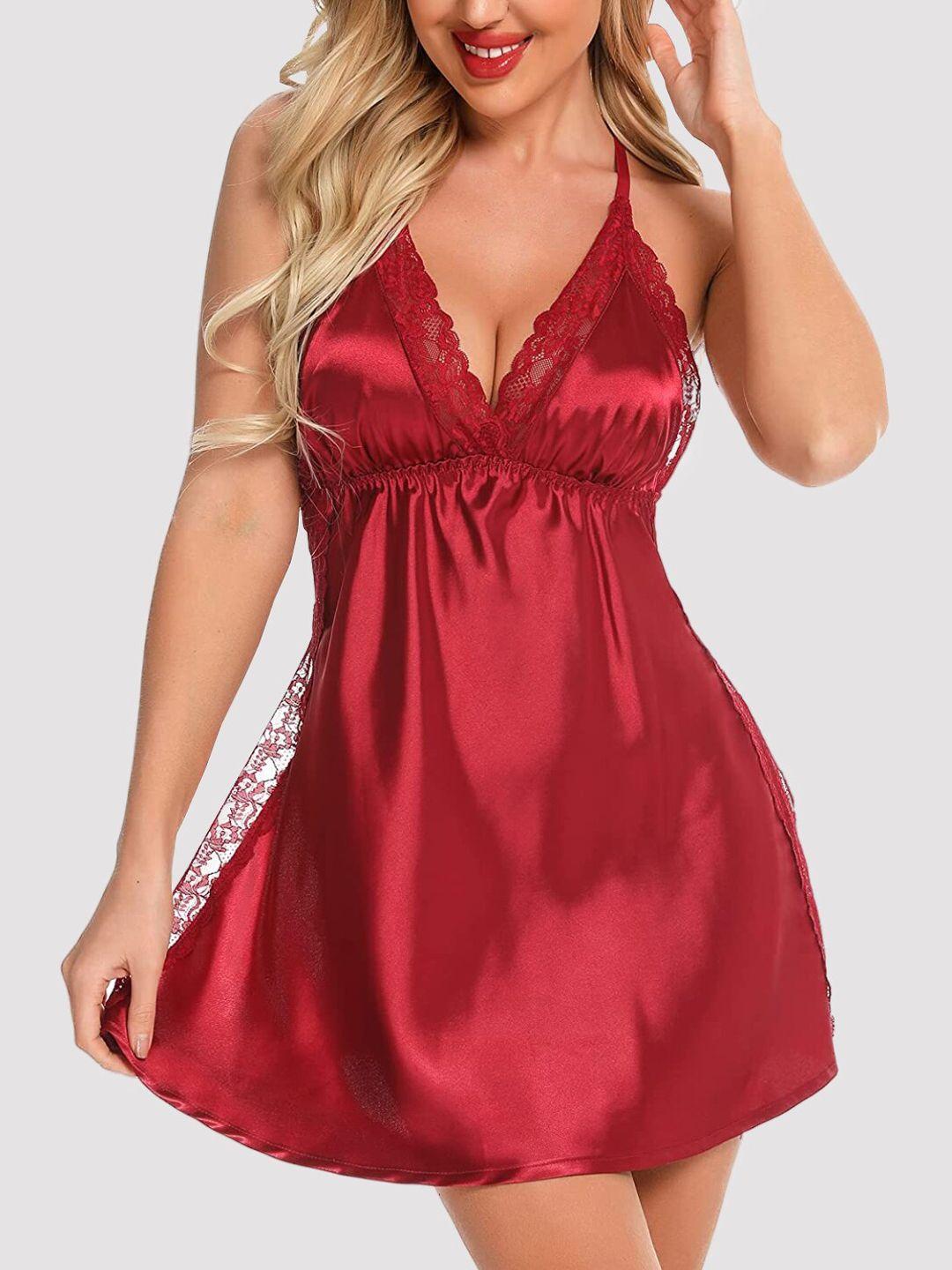 phwoar women red solid satin baby doll