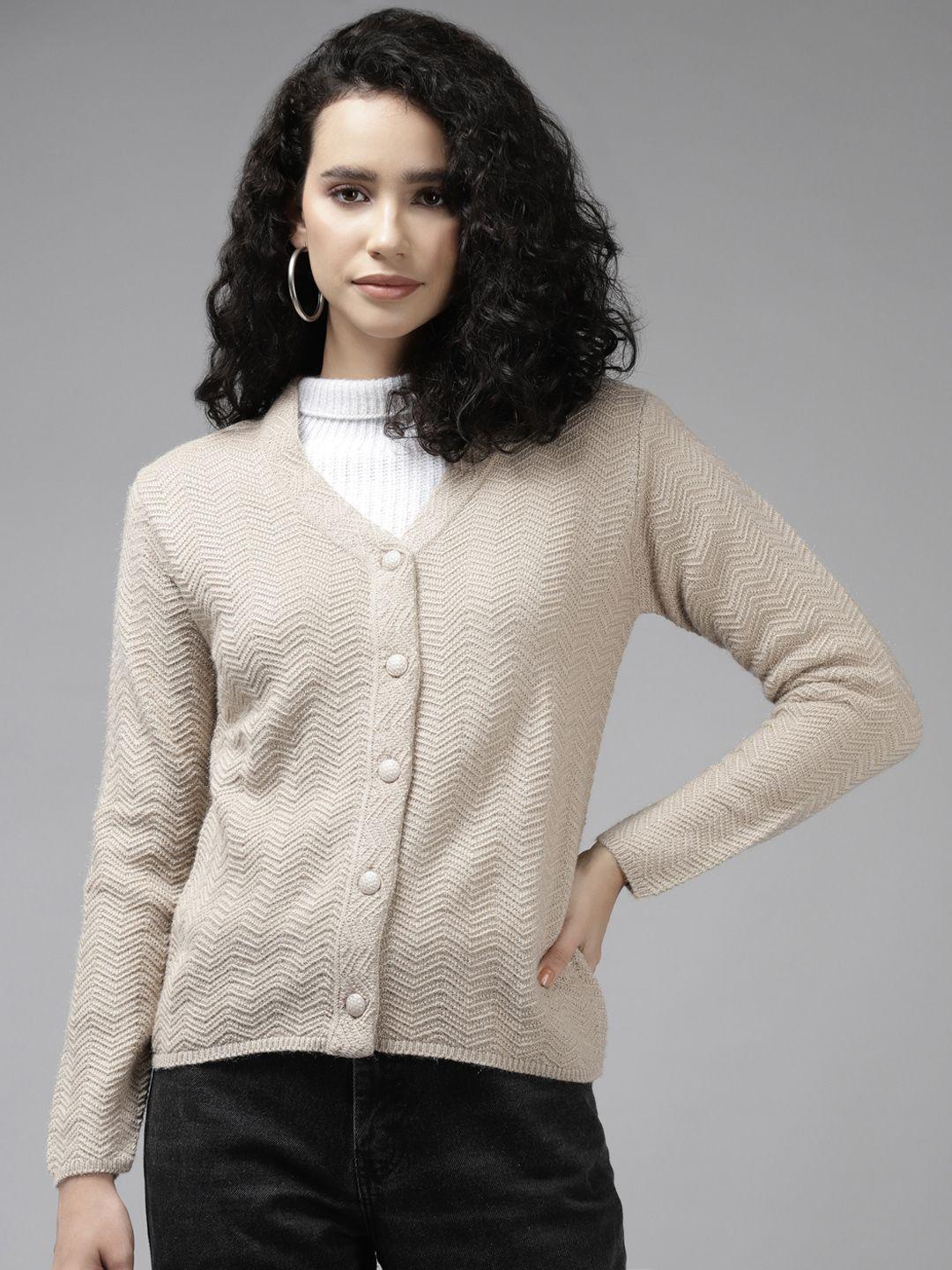 cayman women beige chevron knitted wool cardigan