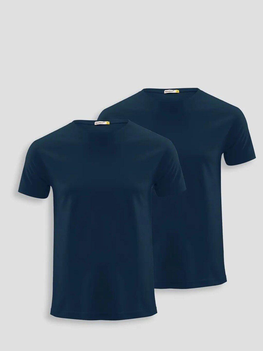 bewakoof men blue 2 solid pure cotton t-shirt