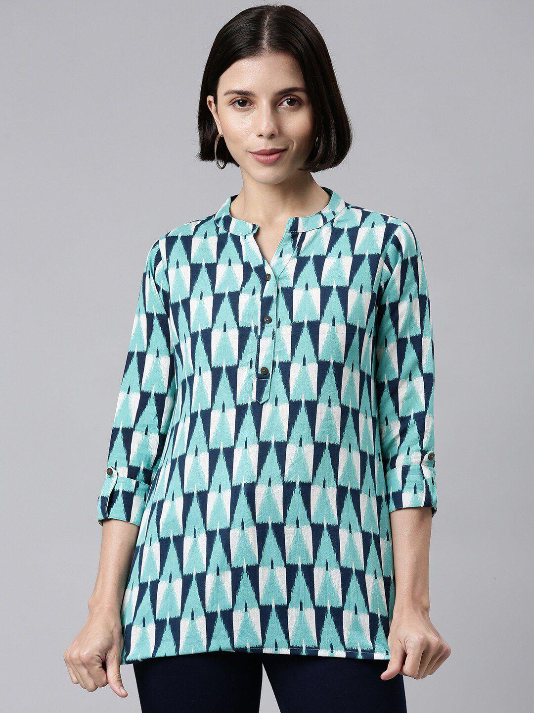 malhaar women green & blue geometric print top