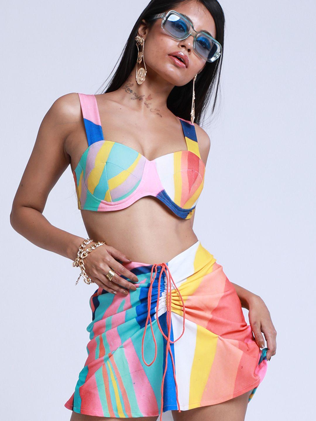 missy women white multicolour printed crop top