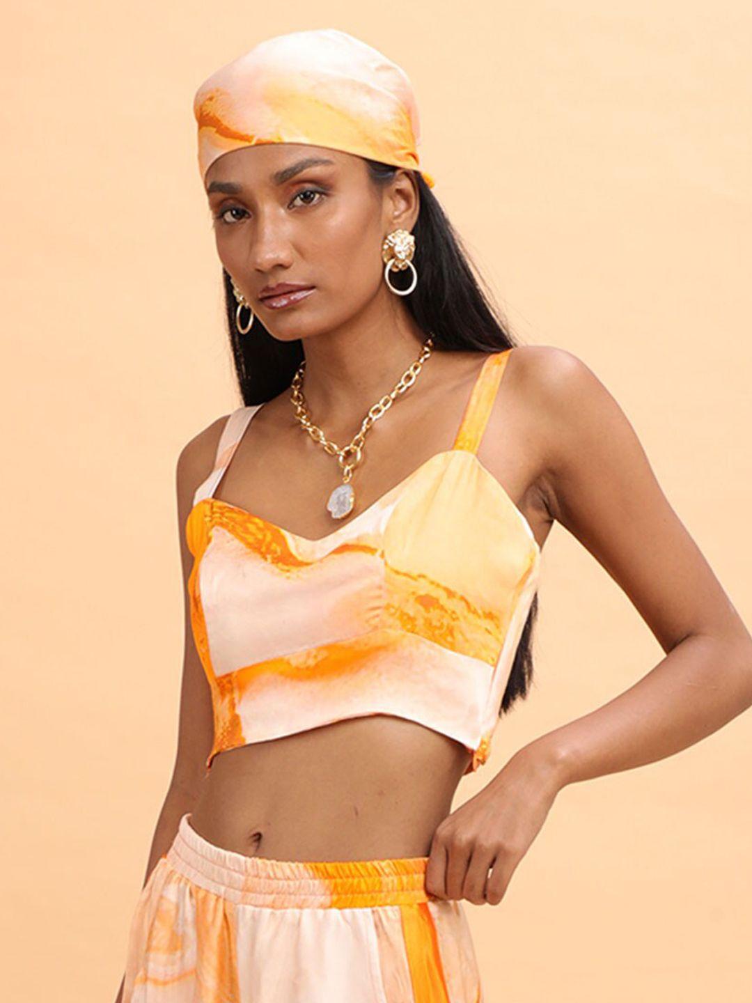 missy women orange printed satin crop top