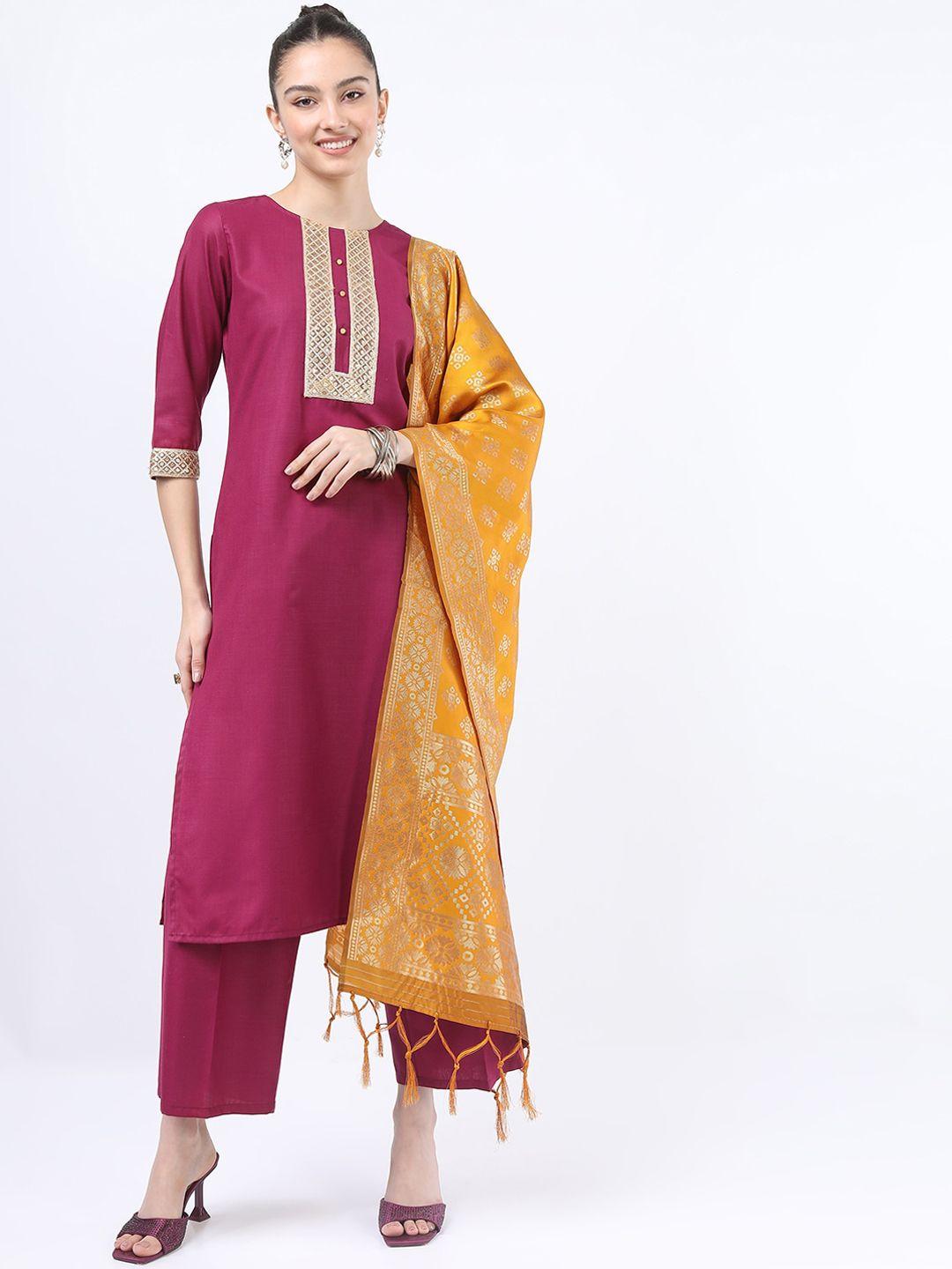 ketch women pink ethnic motifs yoke design kurta set