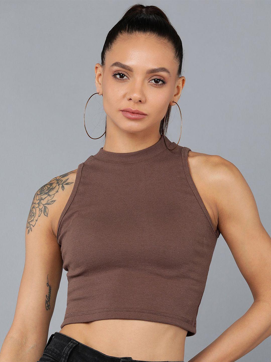 rock paper scissors women fitted brown crop top