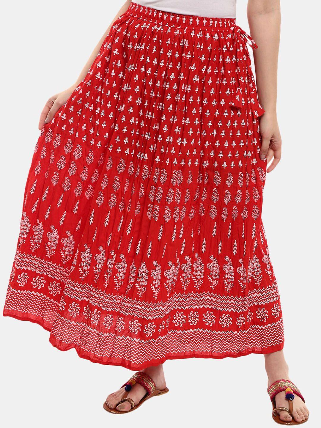 v-mart women red ethnic printed maxi flared skirts