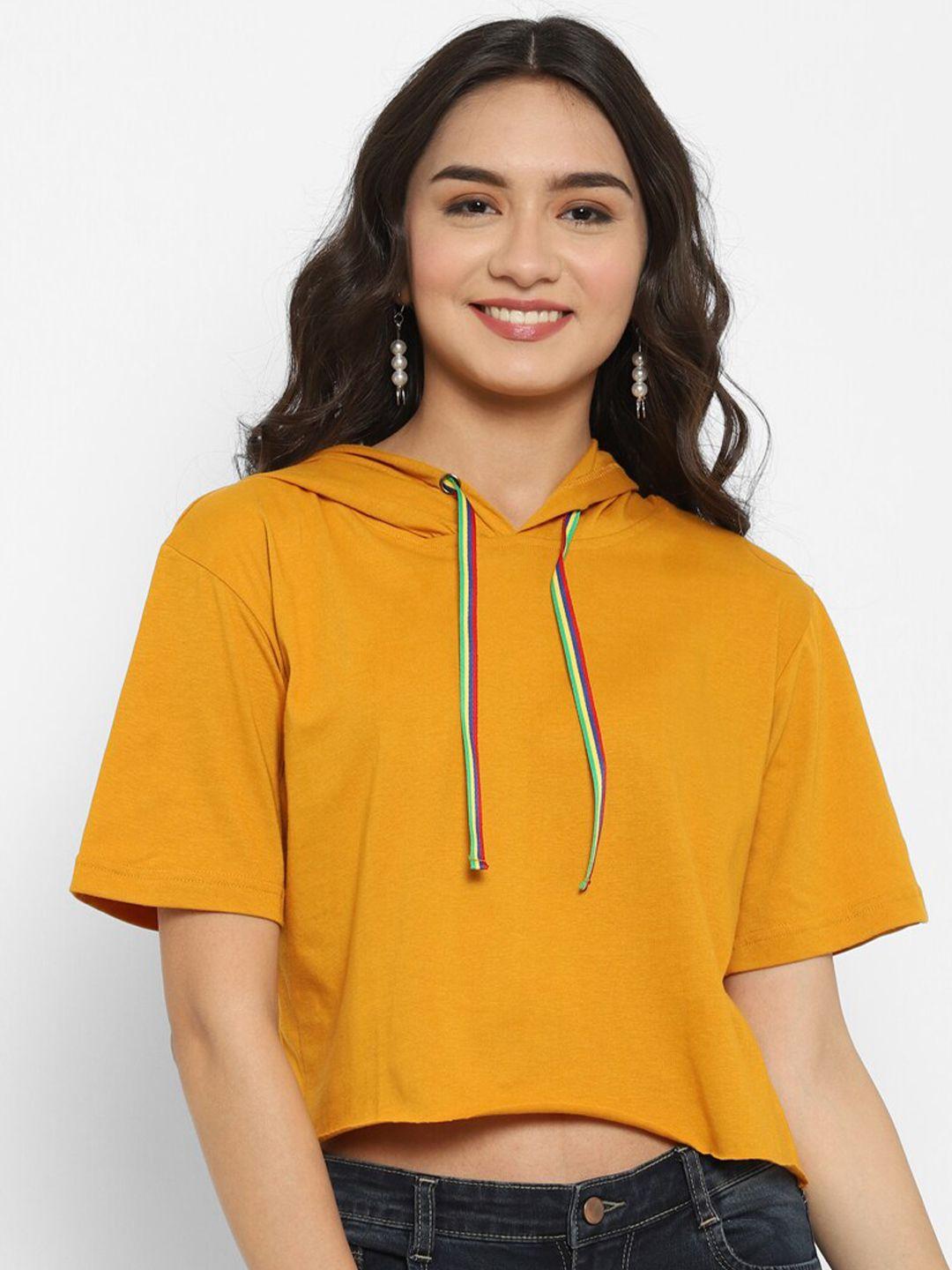 popster women mustard yellow drop-shoulder sleeves boxy t-shirt