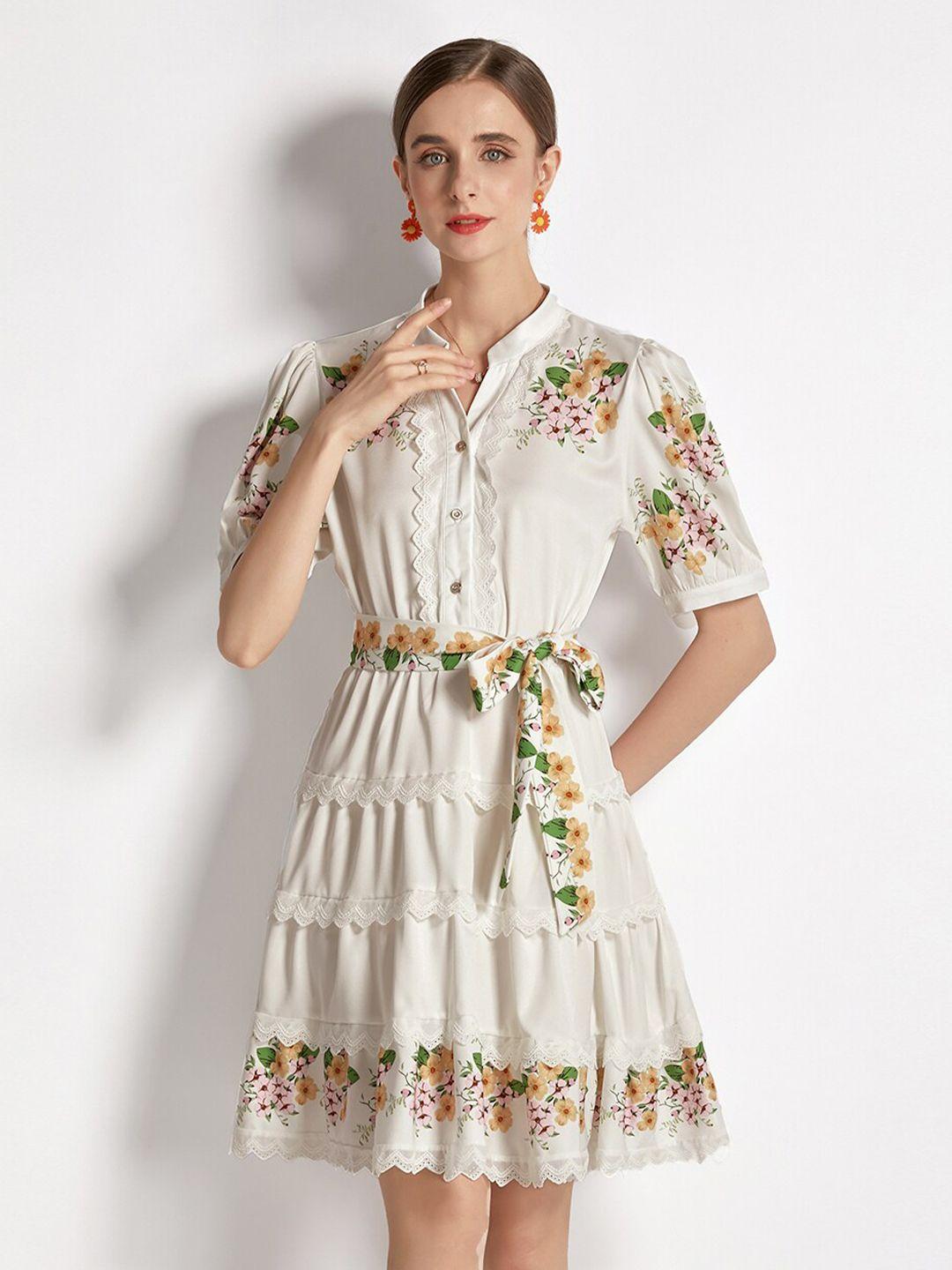 jc collection offwhite &yellow floral shirt dress