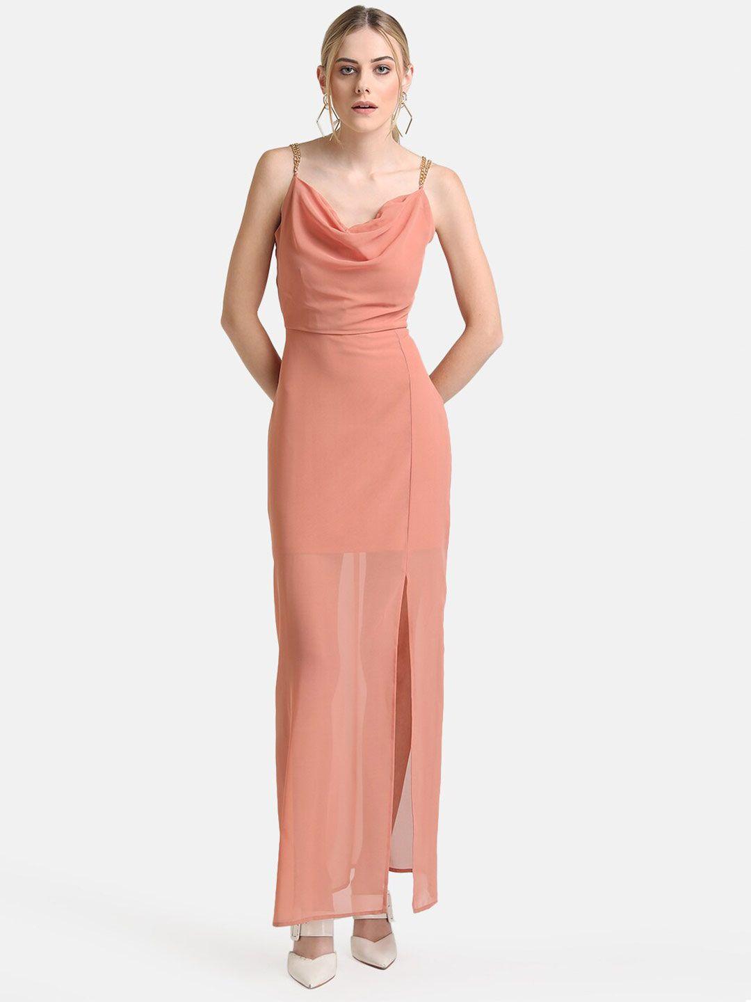 kazo peach-coloured georgette party maxi dress