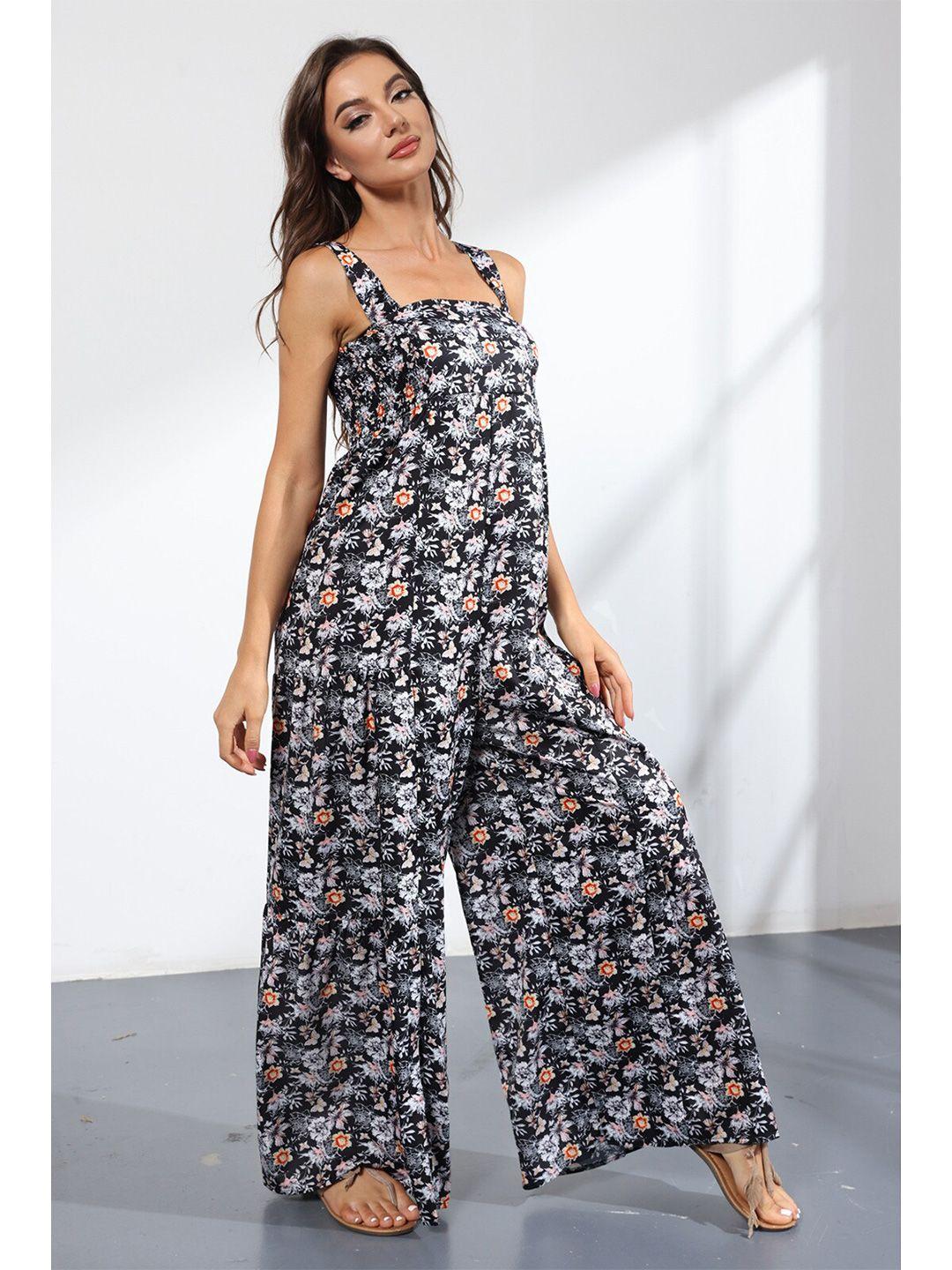 stylecast black & white floral printed basic jumpsuit