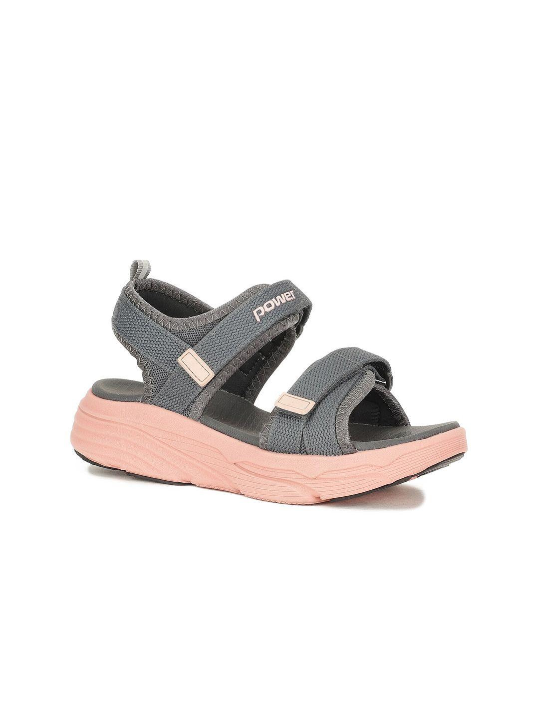 power women black & pink solid sports sandals