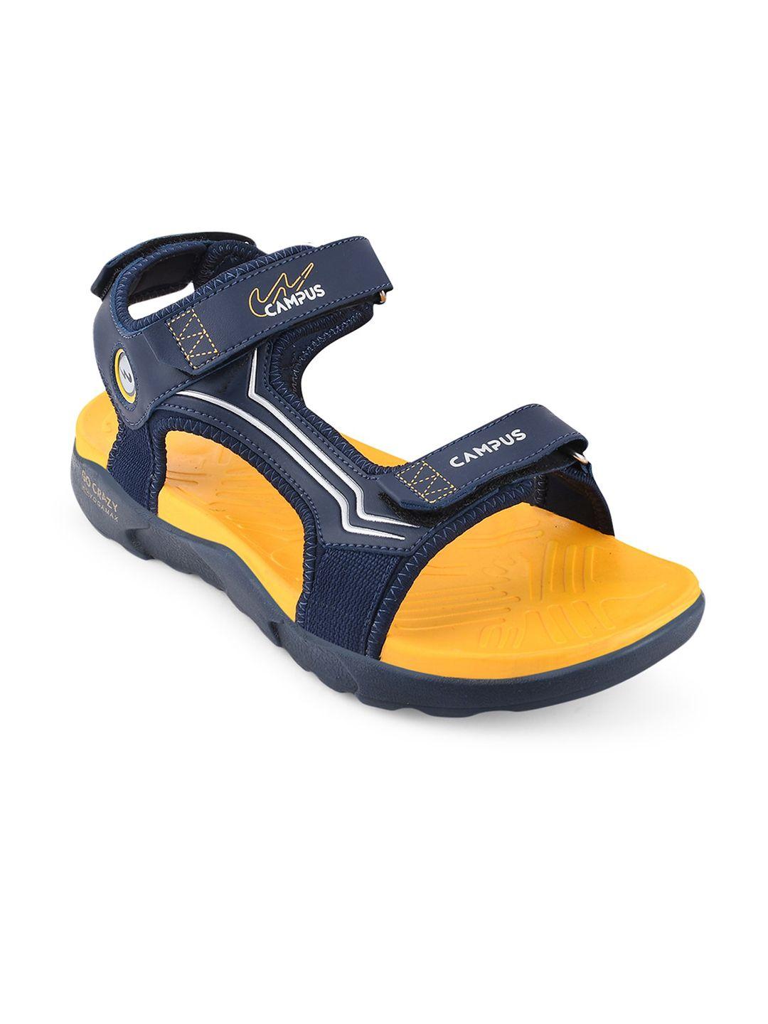 campus men blue & yellow printed sports sandals