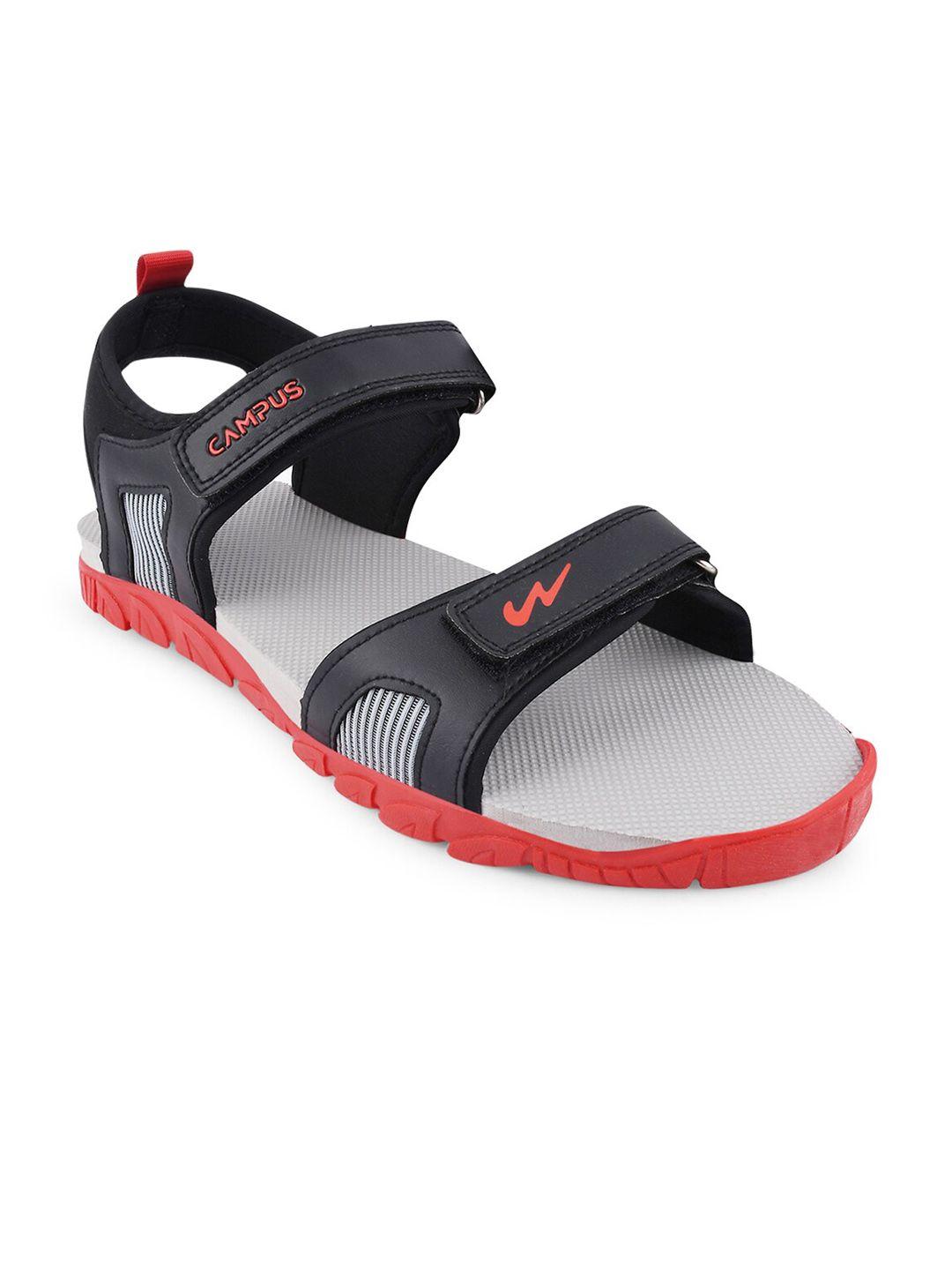 campus men black solid sports sandals