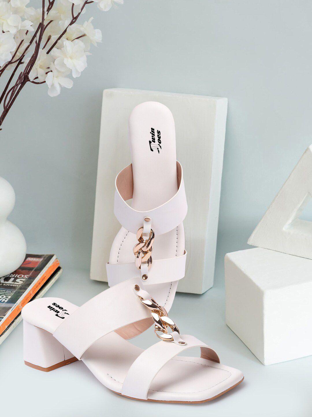 twin toes white block heels