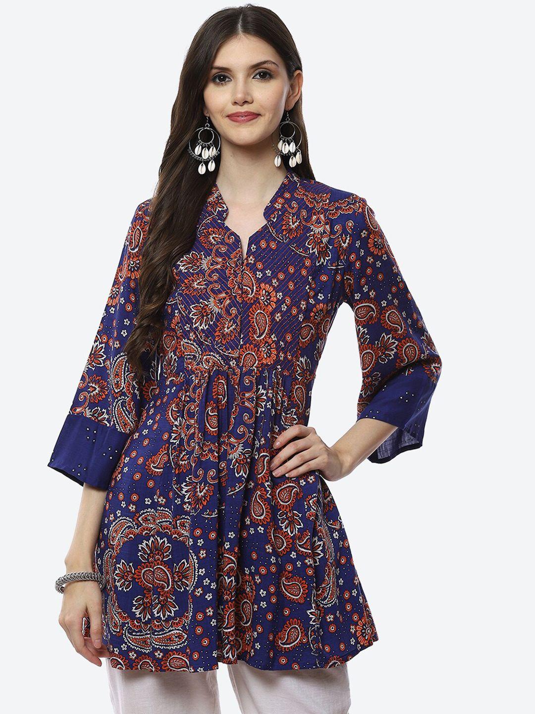 biba women blue & red paisley printed kurti