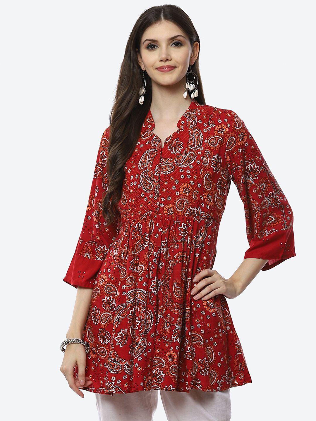 biba women red floral printed kurti