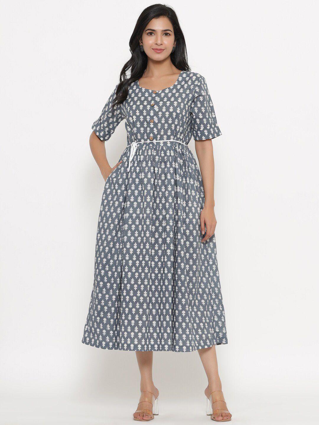 do dhaage grey ethnic motifs midi dress