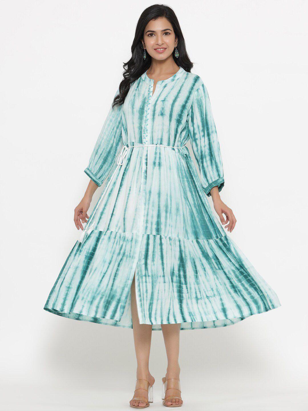 do dhaage green tie and dye a-line midi dress