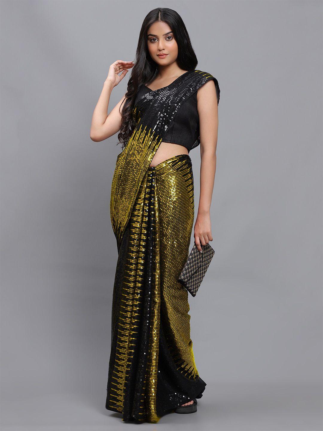 3buddy fashion gold & black embellished sequinned dharmavaram saree