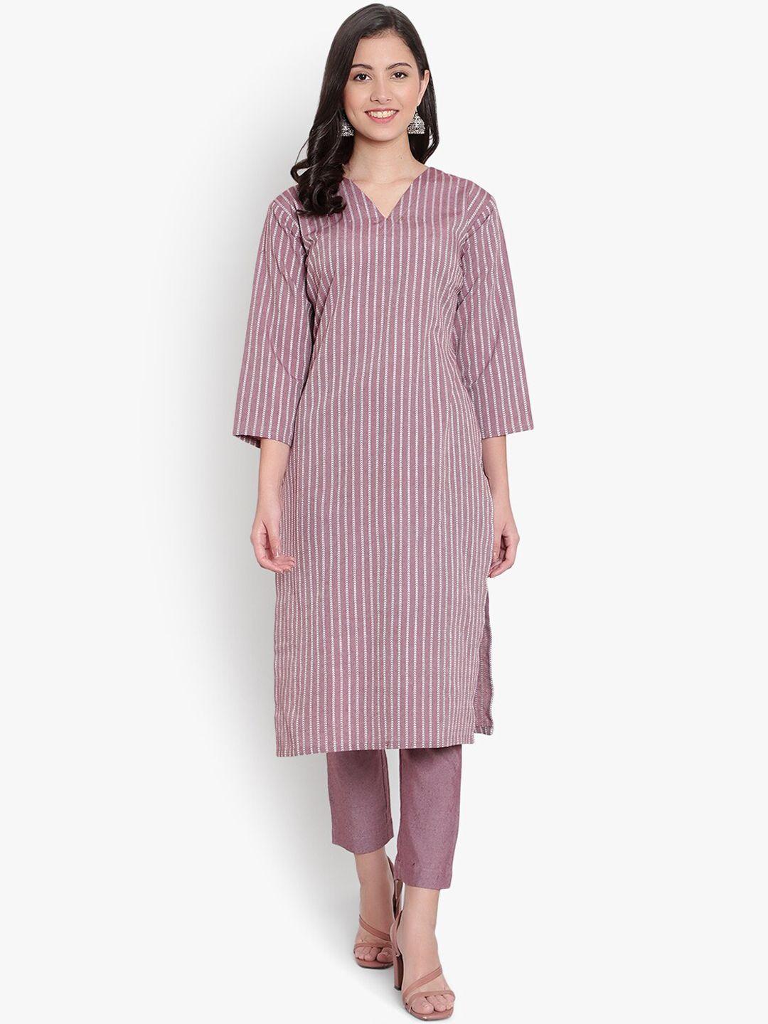 heemara women maroon striped pure cotton kurta with trousers