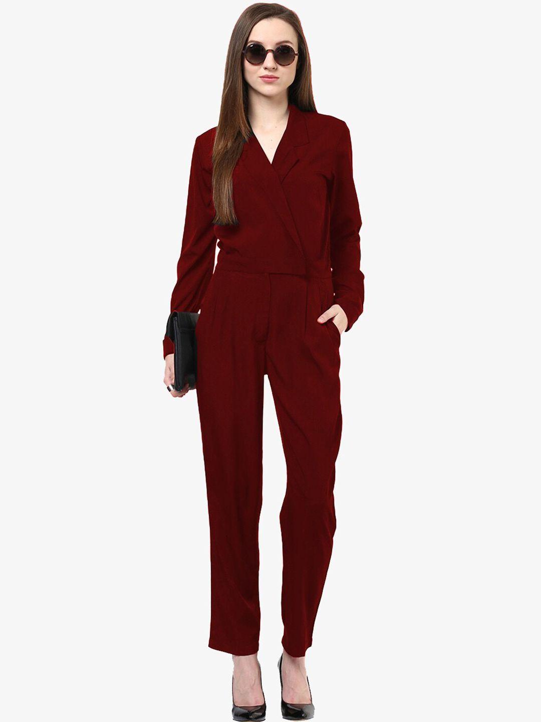 magnetic designs women maroon shawl neck culotte jumpsuit