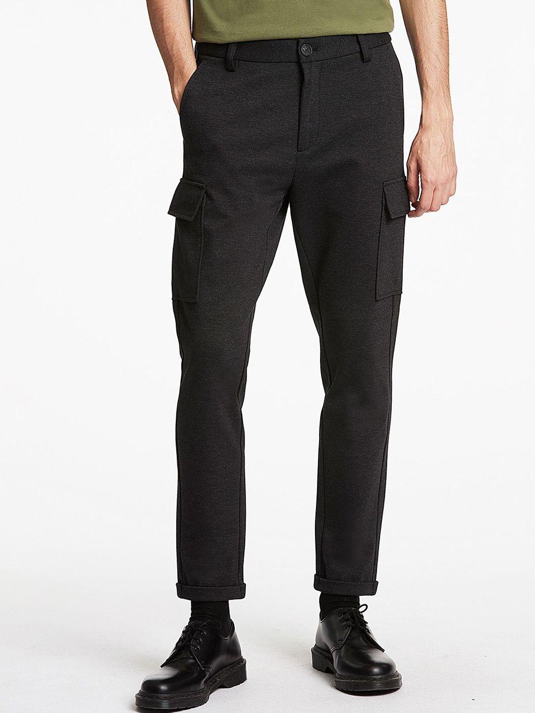 lindbergh men charcoal slim fit cargos trousers