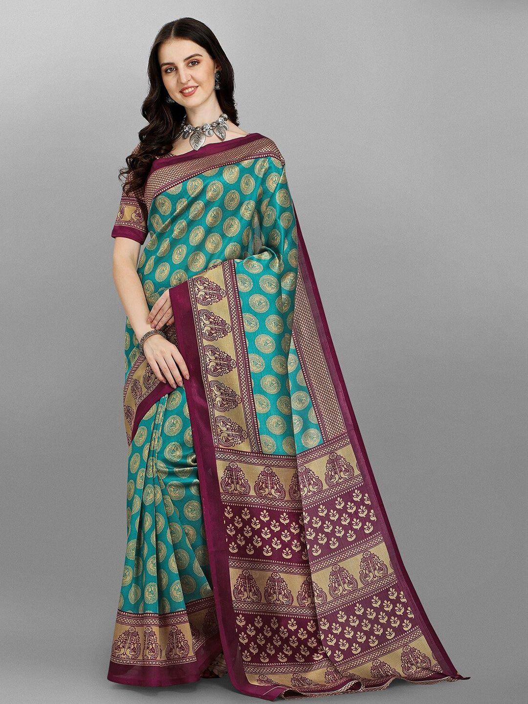 fashionuma green & maroon ethnic motifs zari silk blend saree