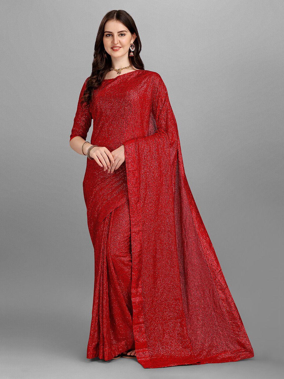 fashionuma women red sequinned pure georgette saree