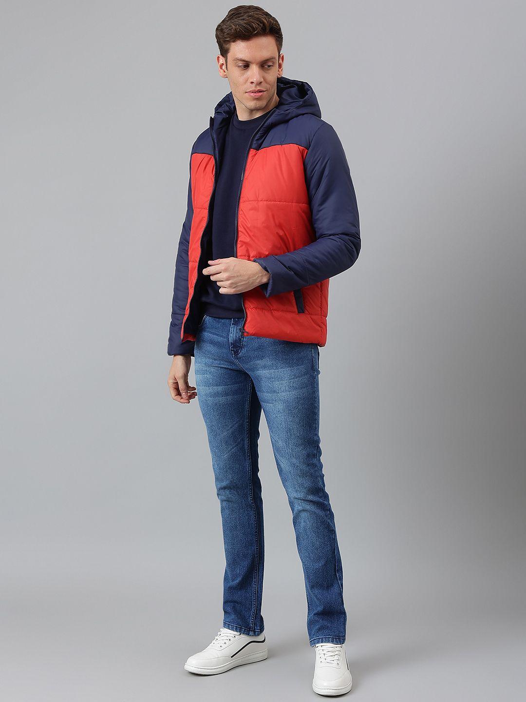 dennis lingo men rust colourblocked outdoor padded jacket