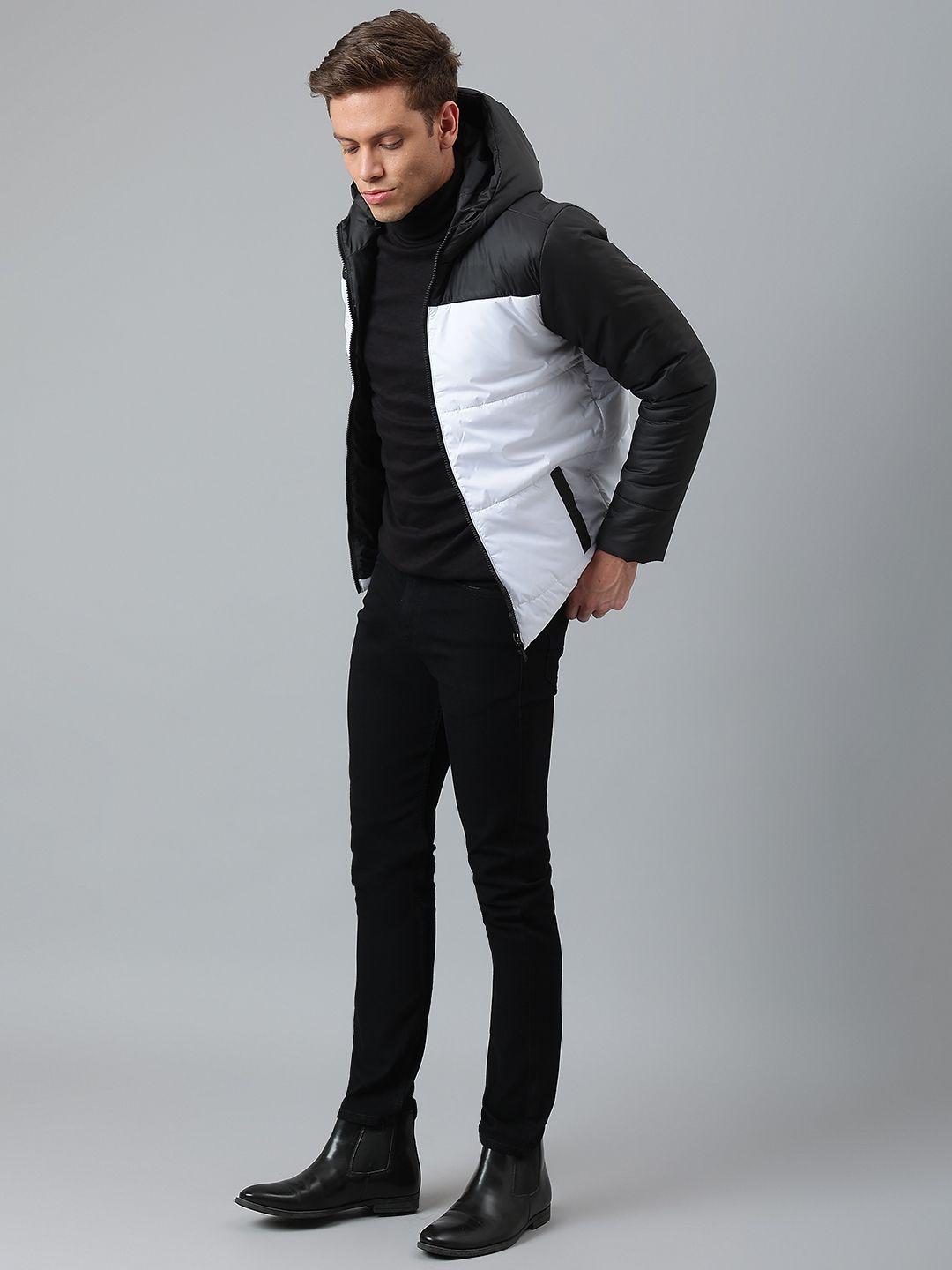 dennis lingo men white black colourblocked regular outdoor padded jacket