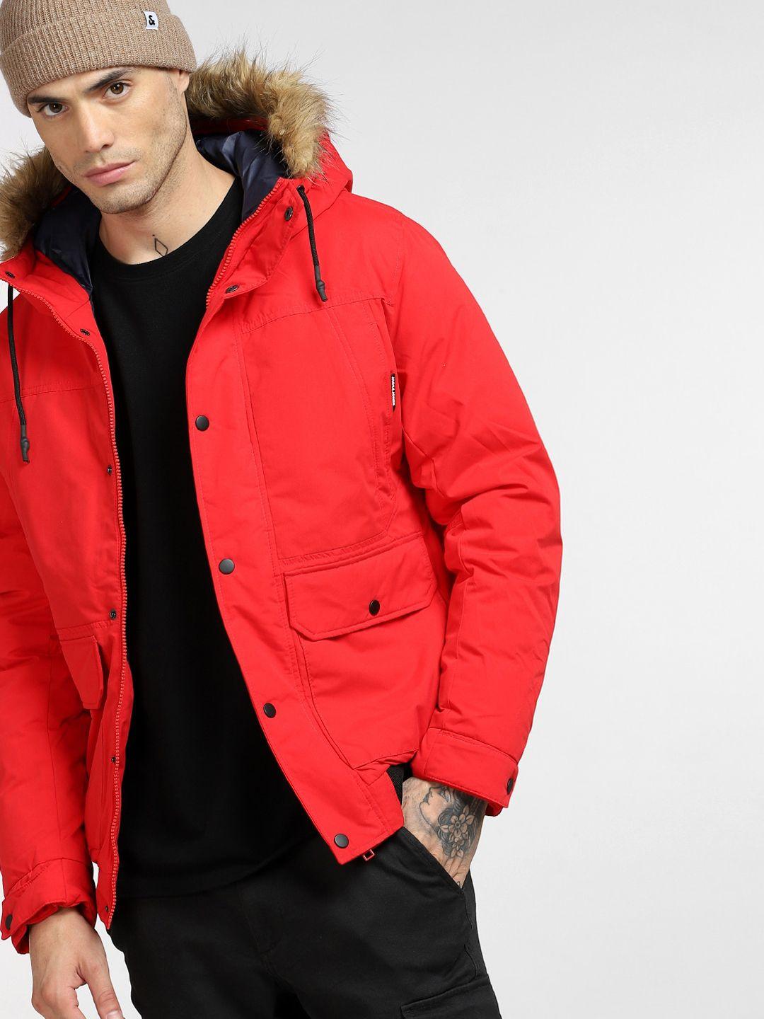 jack & jones men red puffer jacket