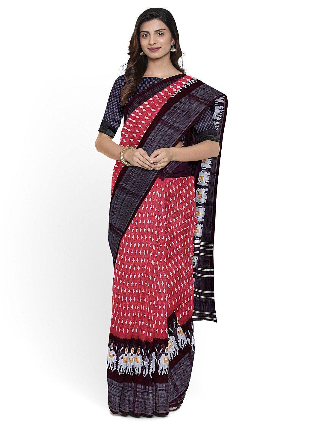 saadhvi women black & maroon kalamkari silk blend bhagalpuri saree