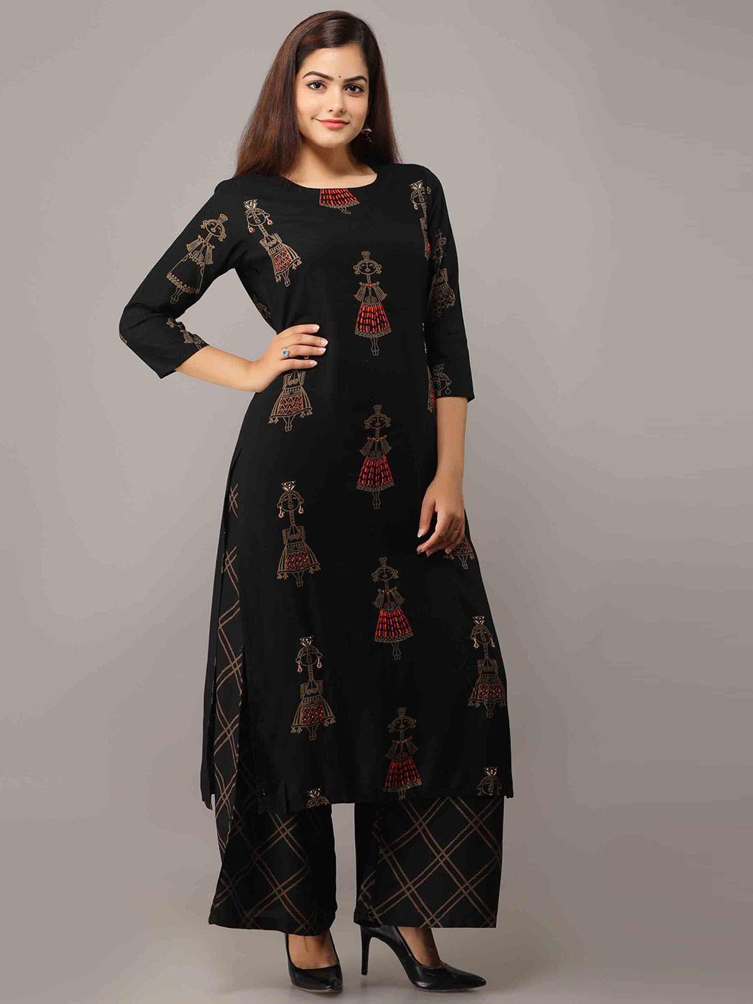 kalini women black ethnic motifs printed kurta with palazzos