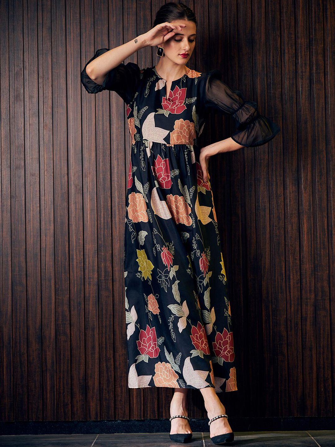 athena black floral a-line maxi dress