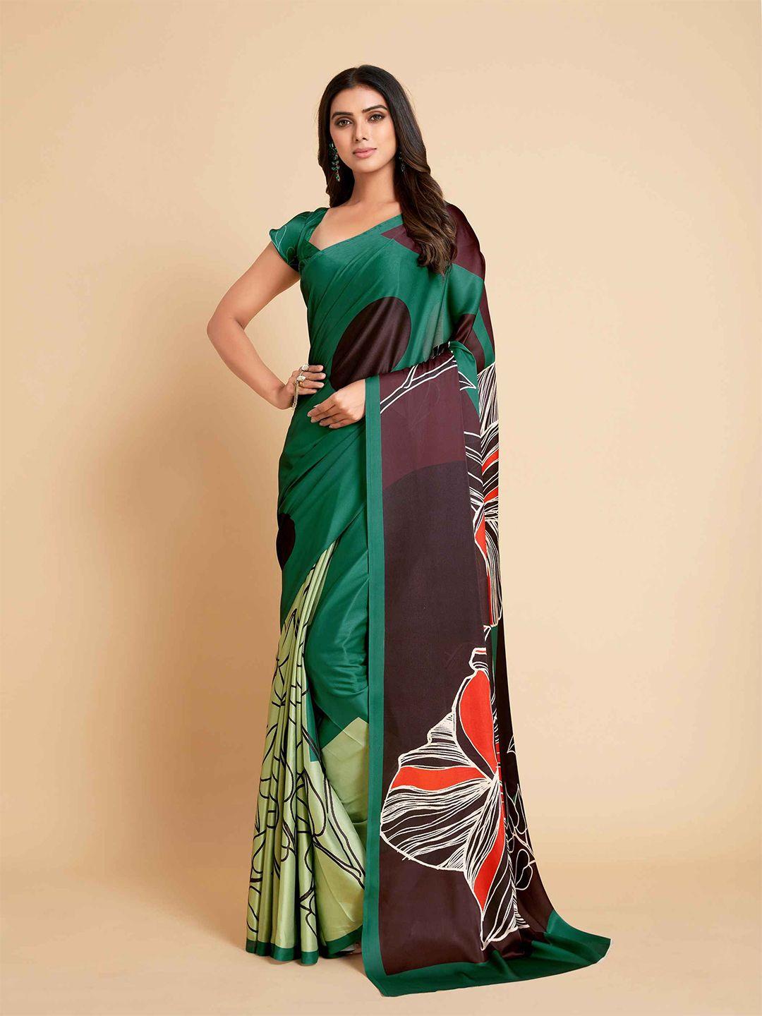 sangria green & burgundy printed satin saree