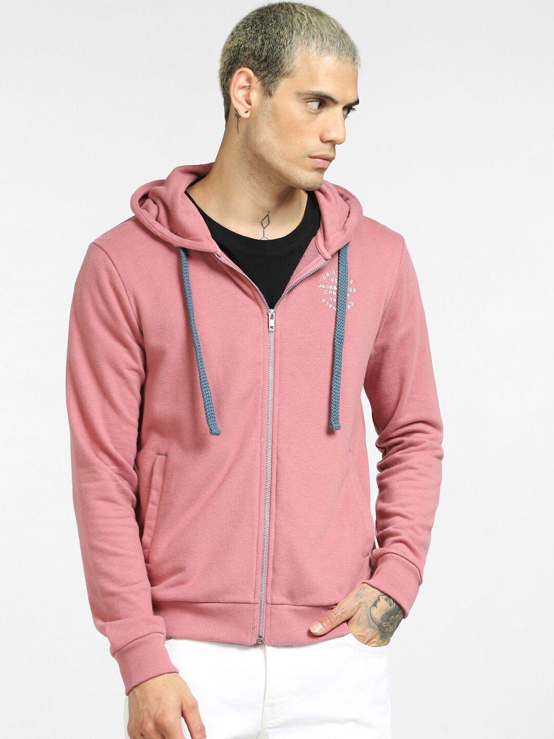 jack & jones men pink hooded sweatshirt